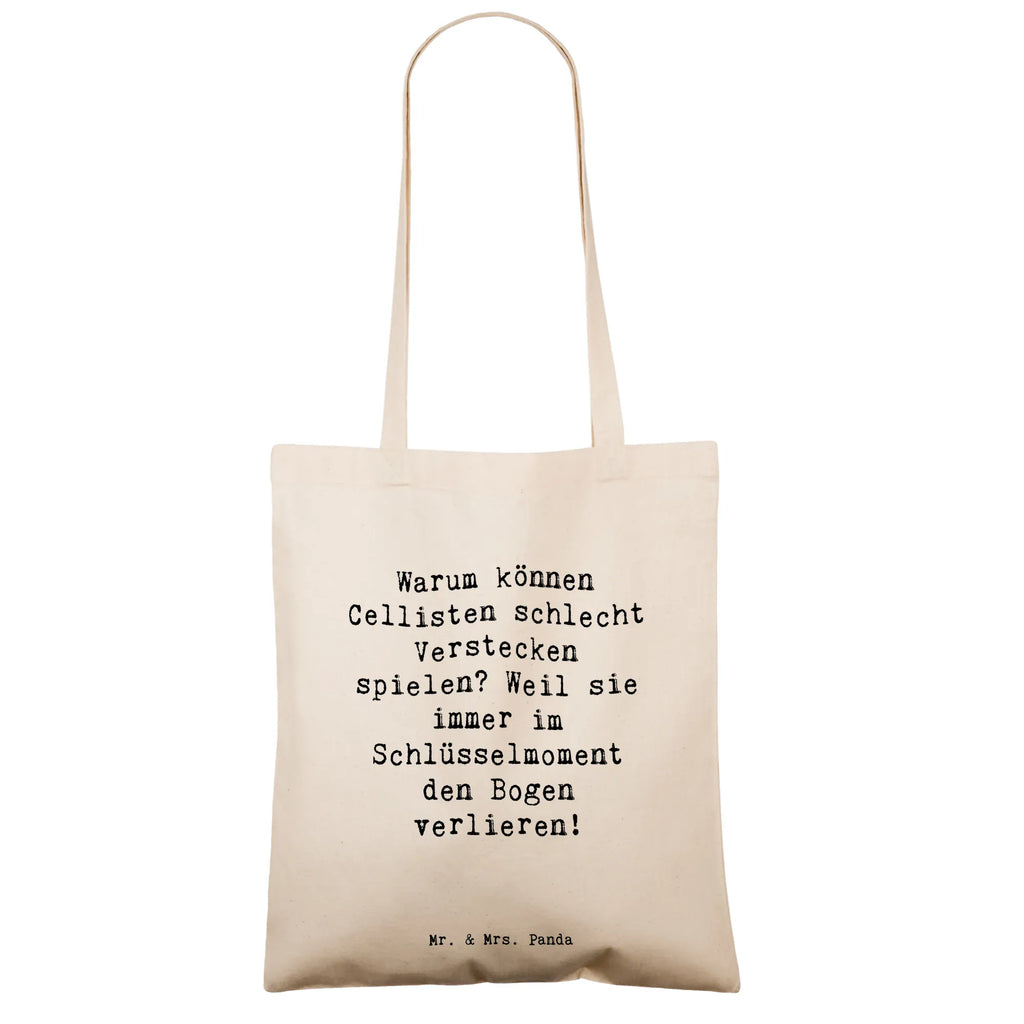 Tote bag Saying Warum können Cellisten schlecht Verstecken spielen? Weil sie immer im Schlüsselmoment den Bogen verlieren! Beuteltasche, Beutel, Einkaufstasche, Jutebeutel, Stoffbeutel, Tasche, Shopper, Umhängetasche, Strandtasche, Schultertasche, Stofftasche, Tragetasche, Badetasche, Jutetasche, Einkaufstüte, Laptoptasche, Instrumente, Geschenke Musiker, Musikliebhaber