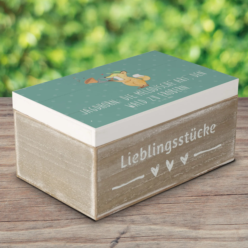 Holzkiste Jagdhorn Magie Schatzkiste, Geschenkbox, Kiste, Geschenkdose, Dekokiste, Aufbewahrungsbox, Erinnerungskiste, Erinnerungsbox, XXL, Holzkiste, Truhe, Schatulle, Instrumente, Geschenke Musiker, Musikliebhaber