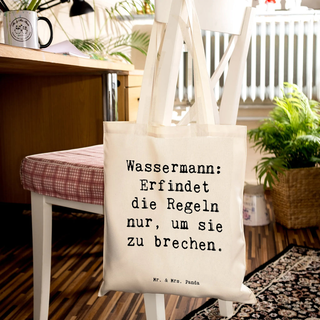 Tote bag Saying Wassermann: Erfindet die Regeln nur, um sie zu brechen. Beuteltasche, Beutel, Einkaufstasche, Jutebeutel, Stoffbeutel, Tasche, Shopper, Umhängetasche, Strandtasche, Schultertasche, Stofftasche, Tragetasche, Badetasche, Jutetasche, Einkaufstüte, Laptoptasche, Tierkreiszeichen, Sternzeichen, Horoskop, Astrologie, Aszendent