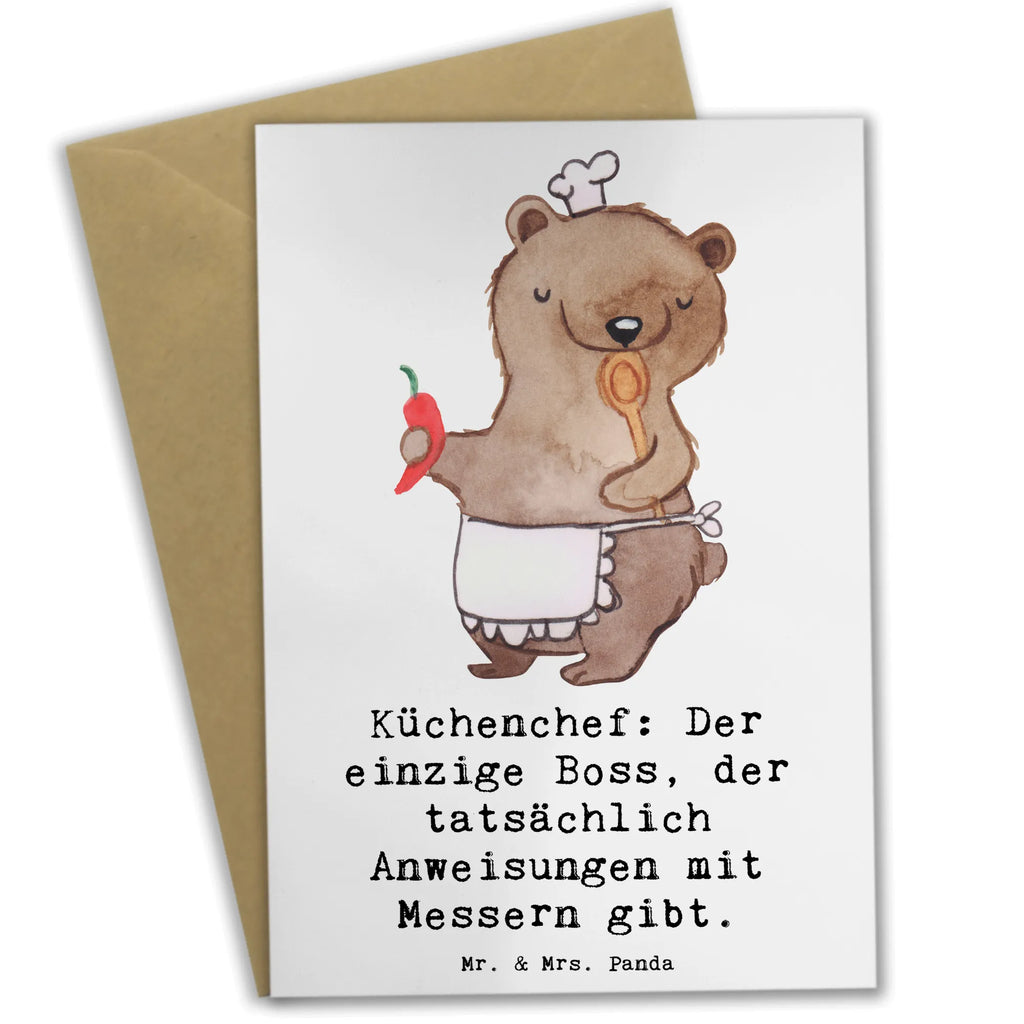 Grußkarte Küchenchef: Der einzige Boss, der tatsächlich Anweisungen mit Messern gibt. Ansichtskarten, Klappkarte, Grußkarte, Geburtstagskarte, Glückwunschkarte, Karte, Hochzeitskarte, Einladungskarte, Beruf, Ausbildung, Jubiläum, Abschied, Rente, Kollege, Kollegin, Geschenk, Schenken, Arbeitskollege, Mitarbeiter, Firma, Danke, Dankeschön