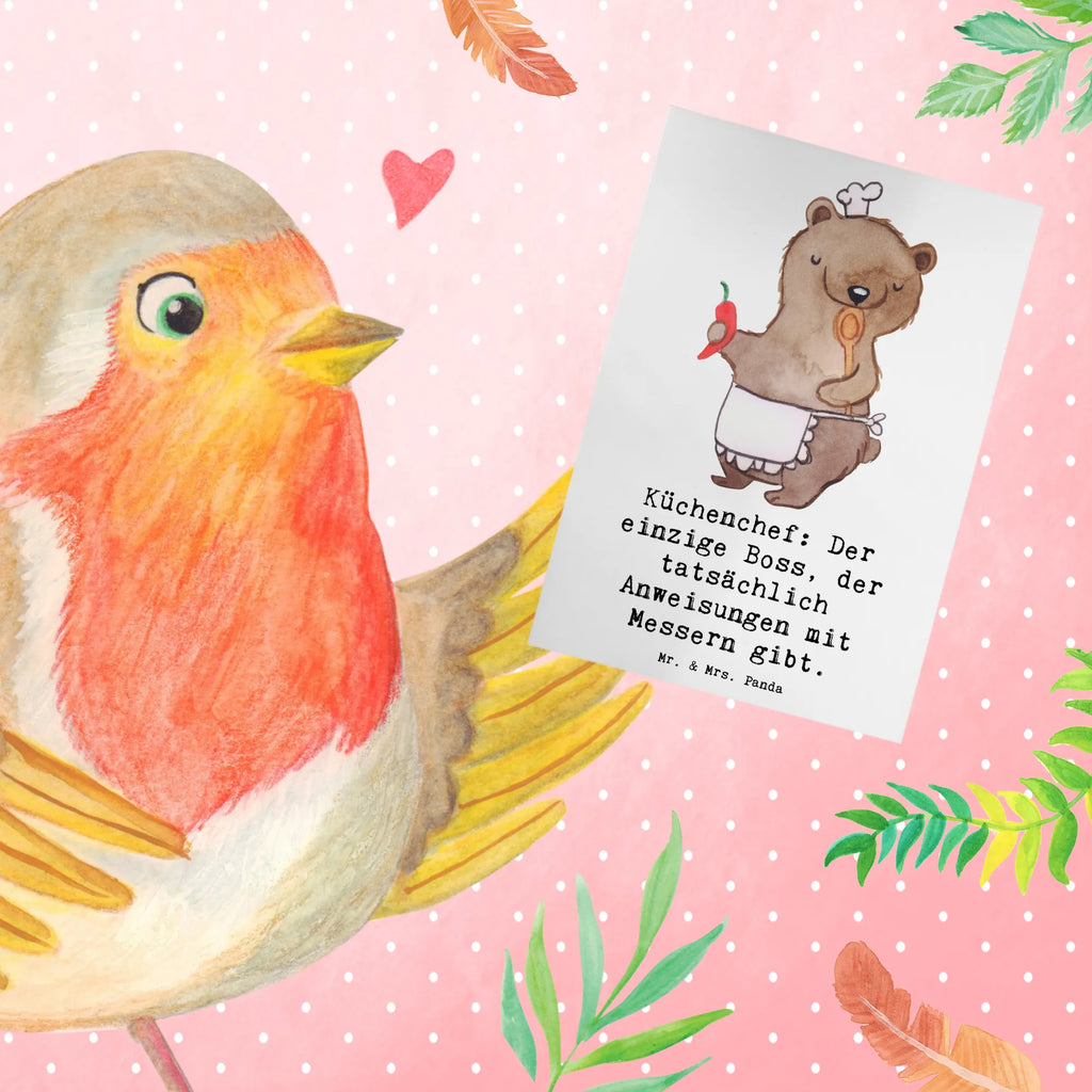 Grußkarte Küchenchef: Der einzige Boss, der tatsächlich Anweisungen mit Messern gibt. Ansichtskarten, Klappkarte, Grußkarte, Geburtstagskarte, Glückwunschkarte, Karte, Hochzeitskarte, Einladungskarte, Beruf, Ausbildung, Jubiläum, Abschied, Rente, Kollege, Kollegin, Geschenk, Schenken, Arbeitskollege, Mitarbeiter, Firma, Danke, Dankeschön