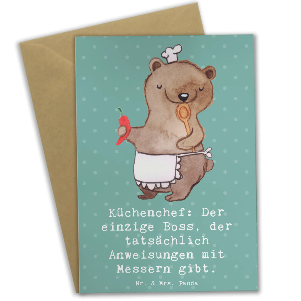 Grußkarte Küchenchef: Der einzige Boss, der tatsächlich Anweisungen mit Messern gibt. Ansichtskarten, Klappkarte, Grußkarte, Geburtstagskarte, Glückwunschkarte, Karte, Hochzeitskarte, Einladungskarte, Beruf, Ausbildung, Jubiläum, Abschied, Rente, Kollege, Kollegin, Geschenk, Schenken, Arbeitskollege, Mitarbeiter, Firma, Danke, Dankeschön