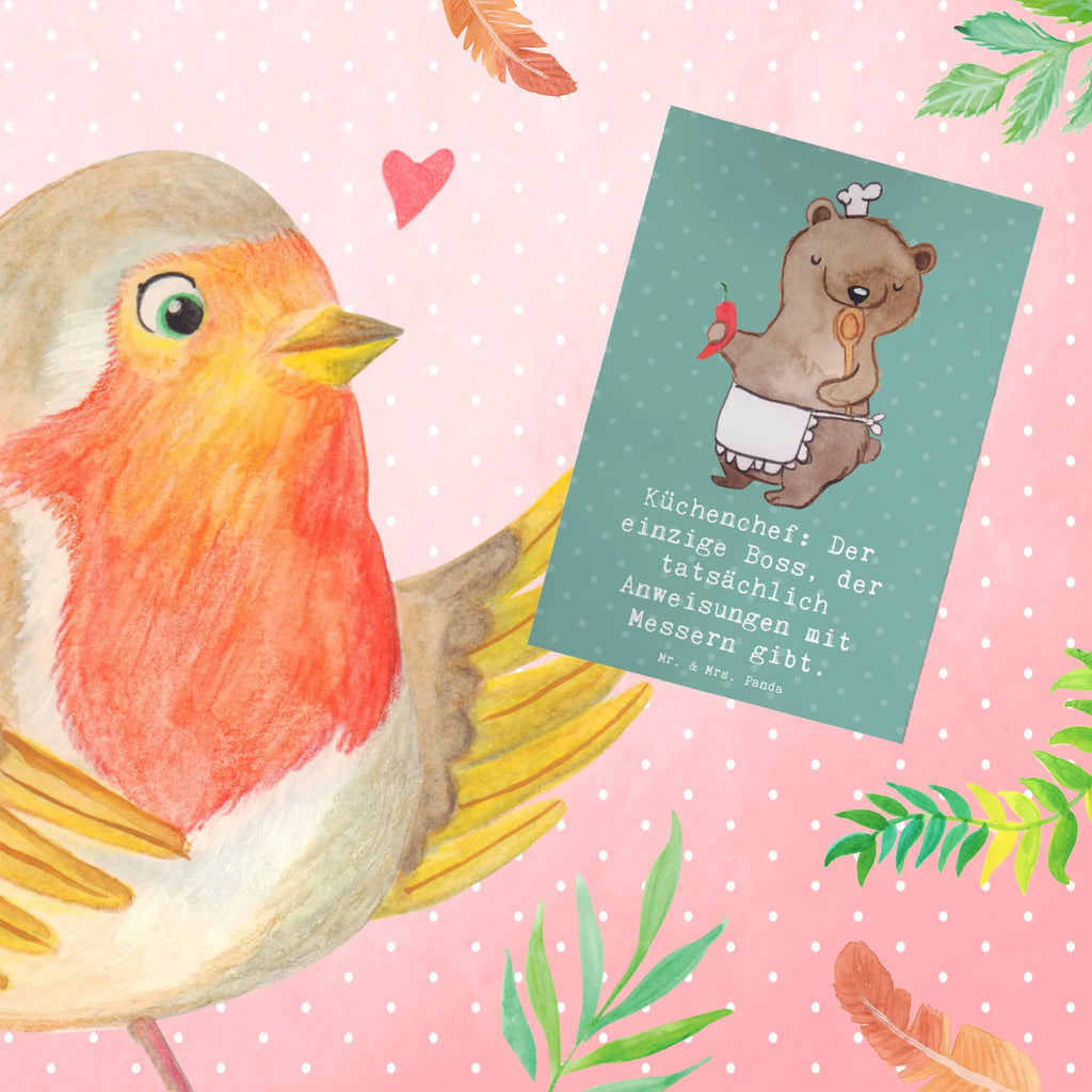 Grußkarte Küchenchef: Der einzige Boss, der tatsächlich Anweisungen mit Messern gibt. Ansichtskarten, Klappkarte, Grußkarte, Geburtstagskarte, Glückwunschkarte, Karte, Hochzeitskarte, Einladungskarte, Beruf, Ausbildung, Jubiläum, Abschied, Rente, Kollege, Kollegin, Geschenk, Schenken, Arbeitskollege, Mitarbeiter, Firma, Danke, Dankeschön