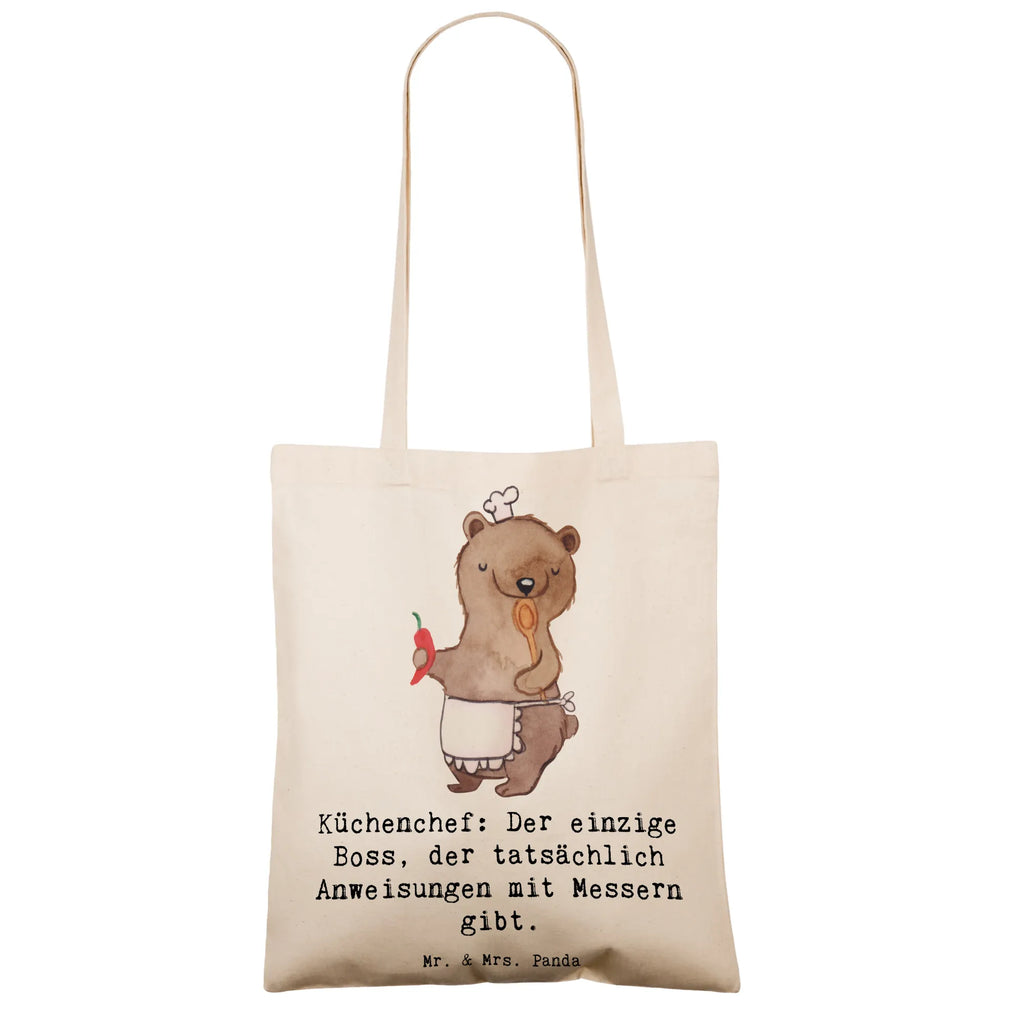 Tote bag Küchenchef: Der einzige Boss, der tatsächlich Anweisungen mit Messern gibt. Stoffbeutel, Jutetasche, Schultertasche, Beutel, Jutebeutel, Beuteltasche, Badetasche, Einkaufstasche, Stofftasche, Shopper, Strandtasche, Laptoptasche, Umhängetasche, Tasche, Einkaufstüte, Tragetasche, Beruf, Ausbildung, Jubiläum, Abschied, Rente, Kollege, Kollegin, Geschenk, Schenken, Arbeitskollege, Mitarbeiter, Firma, Danke, Dankeschön