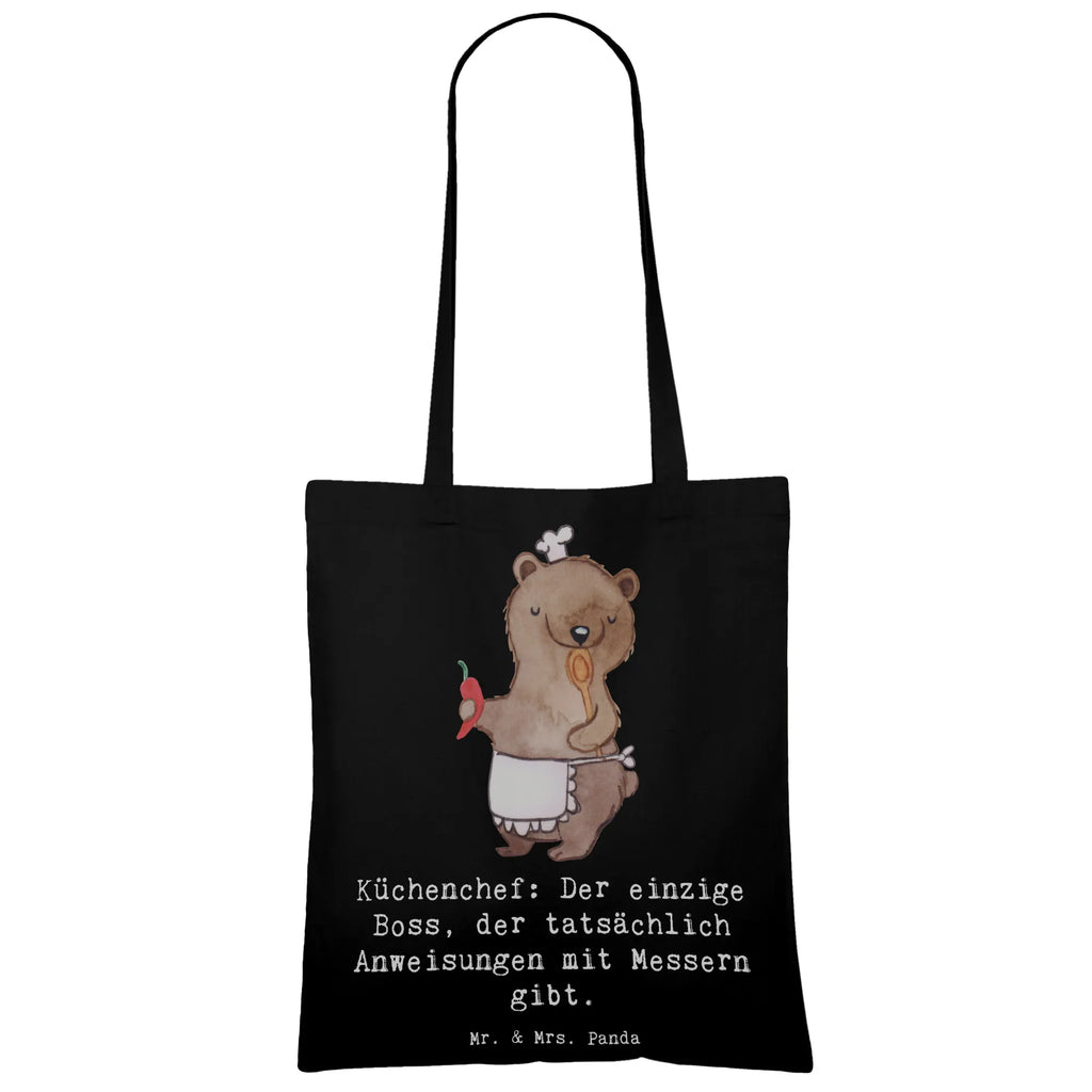 Tote bag Küchenchef: Der einzige Boss, der tatsächlich Anweisungen mit Messern gibt. Stoffbeutel, Jutetasche, Schultertasche, Beutel, Jutebeutel, Beuteltasche, Badetasche, Einkaufstasche, Stofftasche, Shopper, Strandtasche, Laptoptasche, Umhängetasche, Tasche, Einkaufstüte, Tragetasche, Beruf, Ausbildung, Jubiläum, Abschied, Rente, Kollege, Kollegin, Geschenk, Schenken, Arbeitskollege, Mitarbeiter, Firma, Danke, Dankeschön