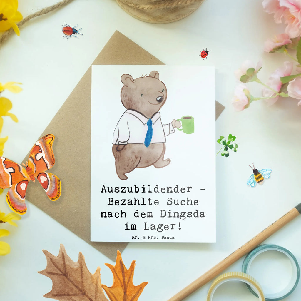 Greetings card Auszubildender - Bezahlte Suche nach dem Dingsda im Lager! Geburtstagskarte, Hochzeitskarte, Einladungskarte, Ansichtskarten, Karte, Glückwunschkarte, Klappkarte, Grußkarte, Beruf, Ausbildung, Jubiläum, Abschied, Rente, Kollege, Kollegin, Geschenk, Schenken, Arbeitskollege, Mitarbeiter, Firma, Danke, Dankeschön