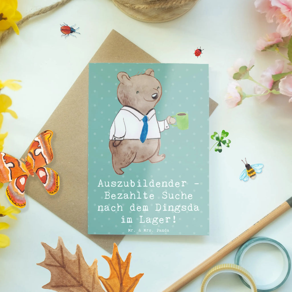 Greetings card Auszubildender - Bezahlte Suche nach dem Dingsda im Lager! Geburtstagskarte, Hochzeitskarte, Einladungskarte, Ansichtskarten, Karte, Glückwunschkarte, Klappkarte, Grußkarte, Beruf, Ausbildung, Jubiläum, Abschied, Rente, Kollege, Kollegin, Geschenk, Schenken, Arbeitskollege, Mitarbeiter, Firma, Danke, Dankeschön