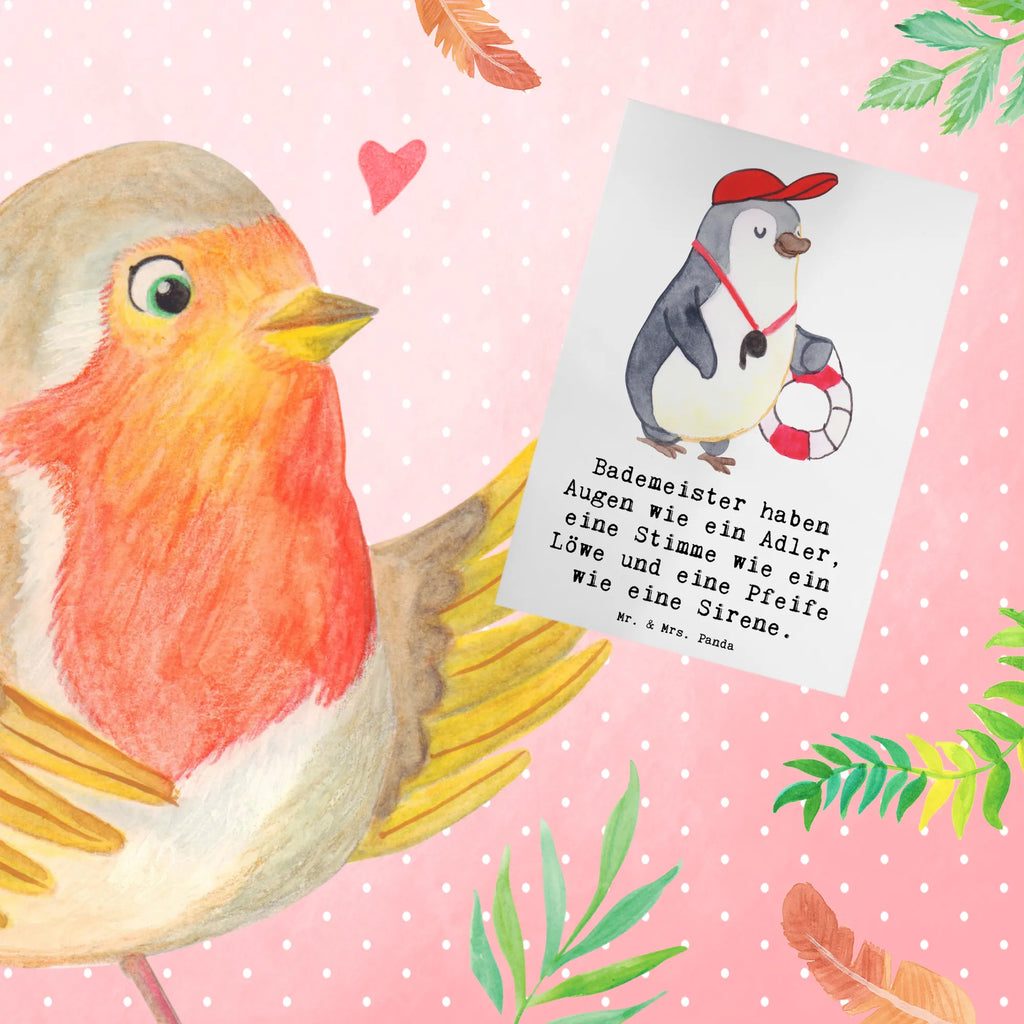 Greetings card Bademeister haben Augen wie ein Adler, eine Stimme wie ein Löwe und eine Pfeife wie eine Sirene. Klappkarte, Hochzeitskarte, Glückwunschkarte, Ansichtskarten, Einladungskarte, Karte, Geburtstagskarte, Grußkarte, Beruf, Ausbildung, Jubiläum, Abschied, Rente, Kollege, Kollegin, Geschenk, Schenken, Arbeitskollege, Mitarbeiter, Firma, Danke, Dankeschön