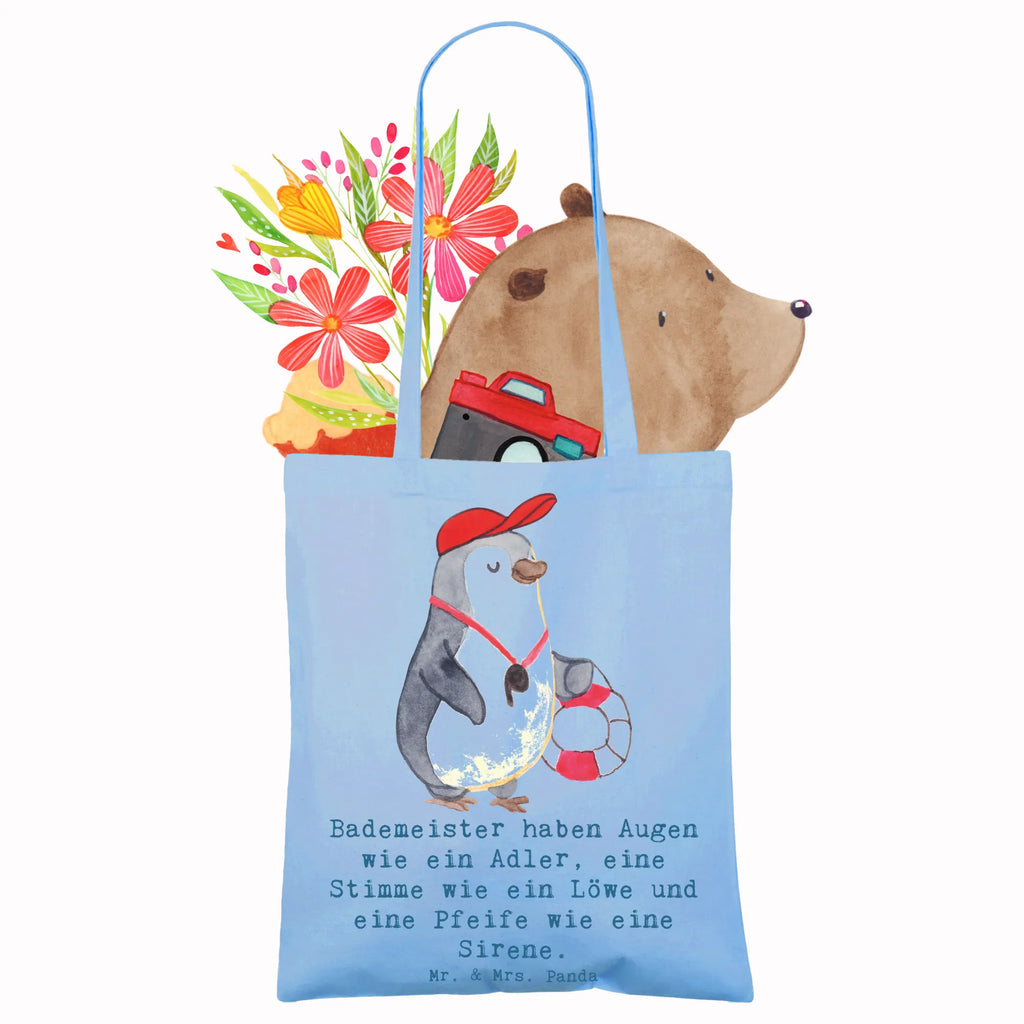 Tote bag Bademeister haben Augen wie ein Adler, eine Stimme wie ein Löwe und eine Pfeife wie eine Sirene. Tragetasche, Jutebeutel, Einkaufstüte, Badetasche, Umhängetasche, Laptoptasche, Beuteltasche, Shopper, Einkaufstasche, Schultertasche, Stoffbeutel, Stofftasche, Strandtasche, Tasche, Beutel, Jutetasche, Beruf, Ausbildung, Jubiläum, Abschied, Rente, Kollege, Kollegin, Geschenk, Schenken, Arbeitskollege, Mitarbeiter, Firma, Danke, Dankeschön