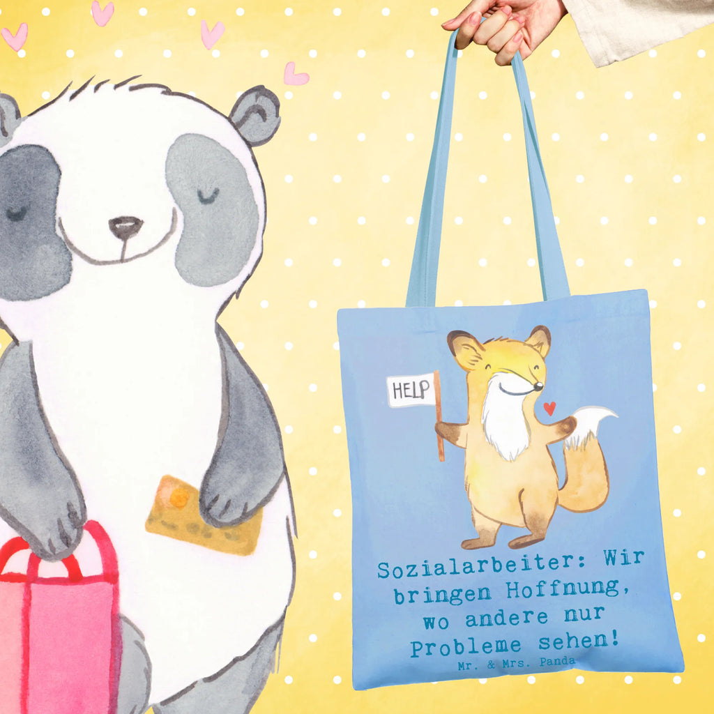 Tote bag Sozialarbeiter: Wir bringen Hoffnung, wo andere nur Probleme sehen! Stofftasche, Schultertasche, Shopper, Badetasche, Beutel, Laptoptasche, Tasche, Jutebeutel, Beuteltasche, Einkaufstasche, Stoffbeutel, Strandtasche, Jutetasche, Umhängetasche, Tragetasche, Einkaufstüte, Beruf, Ausbildung, Jubiläum, Abschied, Rente, Kollege, Kollegin, Geschenk, Schenken, Arbeitskollege, Mitarbeiter, Firma, Danke, Dankeschön