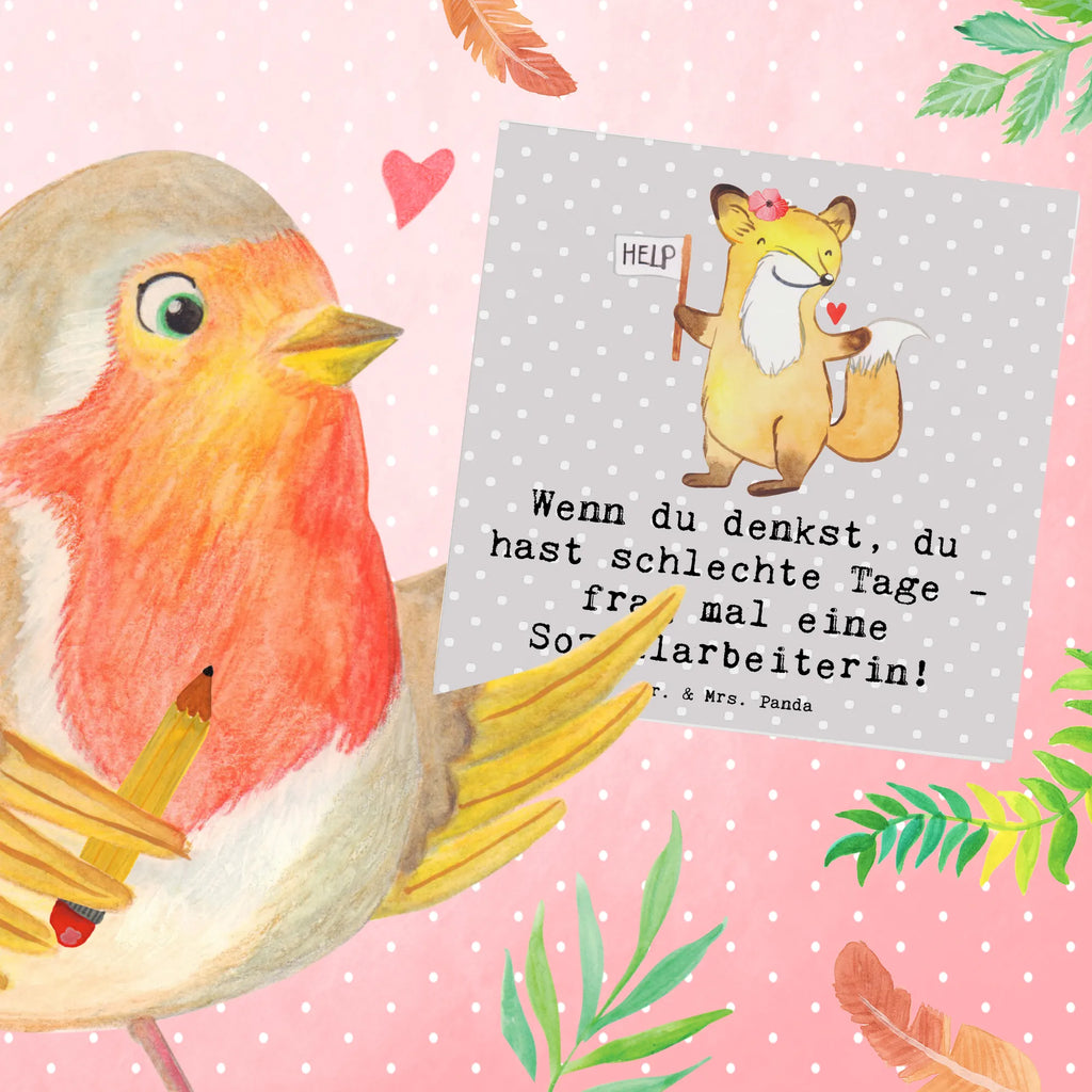 Deluxe Card Wenn du denkst, du hast schlechte Tage - frag mal eine Sozialarbeiterin! Glückwunschkarte, Karte, Geburtstagskarte, Grußkarte, Einladungskarte, Hochzeitskarte, Hochwertige Grußkarte, Hochwertige Klappkarte, Klappkarte, Beruf, Ausbildung, Jubiläum, Abschied, Rente, Kollege, Kollegin, Geschenk, Schenken, Arbeitskollege, Mitarbeiter, Firma, Danke, Dankeschön