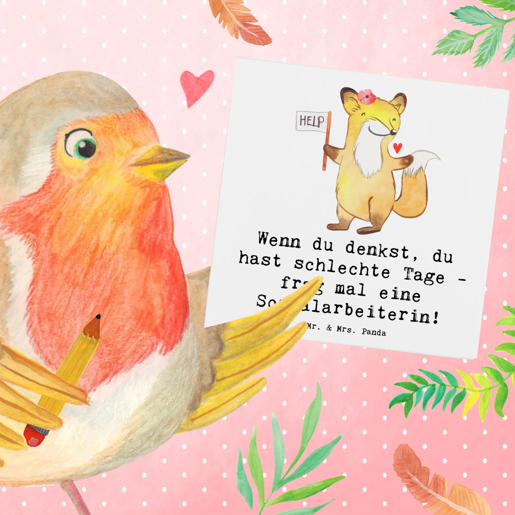 Deluxe Card Wenn du denkst, du hast schlechte Tage - frag mal eine Sozialarbeiterin! Glückwunschkarte, Karte, Geburtstagskarte, Grußkarte, Einladungskarte, Hochzeitskarte, Hochwertige Grußkarte, Hochwertige Klappkarte, Klappkarte, Beruf, Ausbildung, Jubiläum, Abschied, Rente, Kollege, Kollegin, Geschenk, Schenken, Arbeitskollege, Mitarbeiter, Firma, Danke, Dankeschön