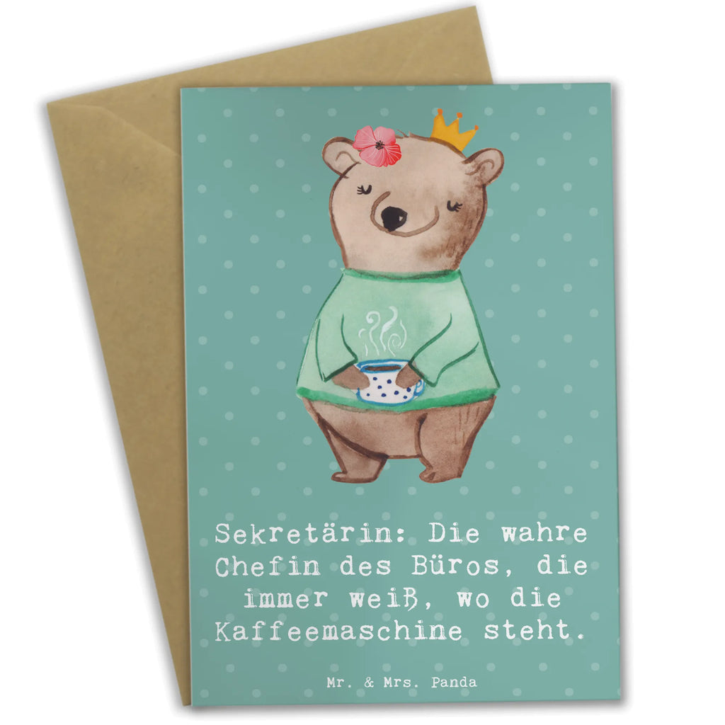 Greetings card Sekretärin: Die wahre Chefin des Büros, die immer weiß, wo die Kaffeemaschine steht. Grußkarte, Hochzeitskarte, Glückwunschkarte, Einladungskarte, Klappkarte, Geburtstagskarte, Ansichtskarten, Karte, Beruf, Ausbildung, Jubiläum, Abschied, Rente, Kollege, Kollegin, Geschenk, Schenken, Arbeitskollege, Mitarbeiter, Firma, Danke, Dankeschön