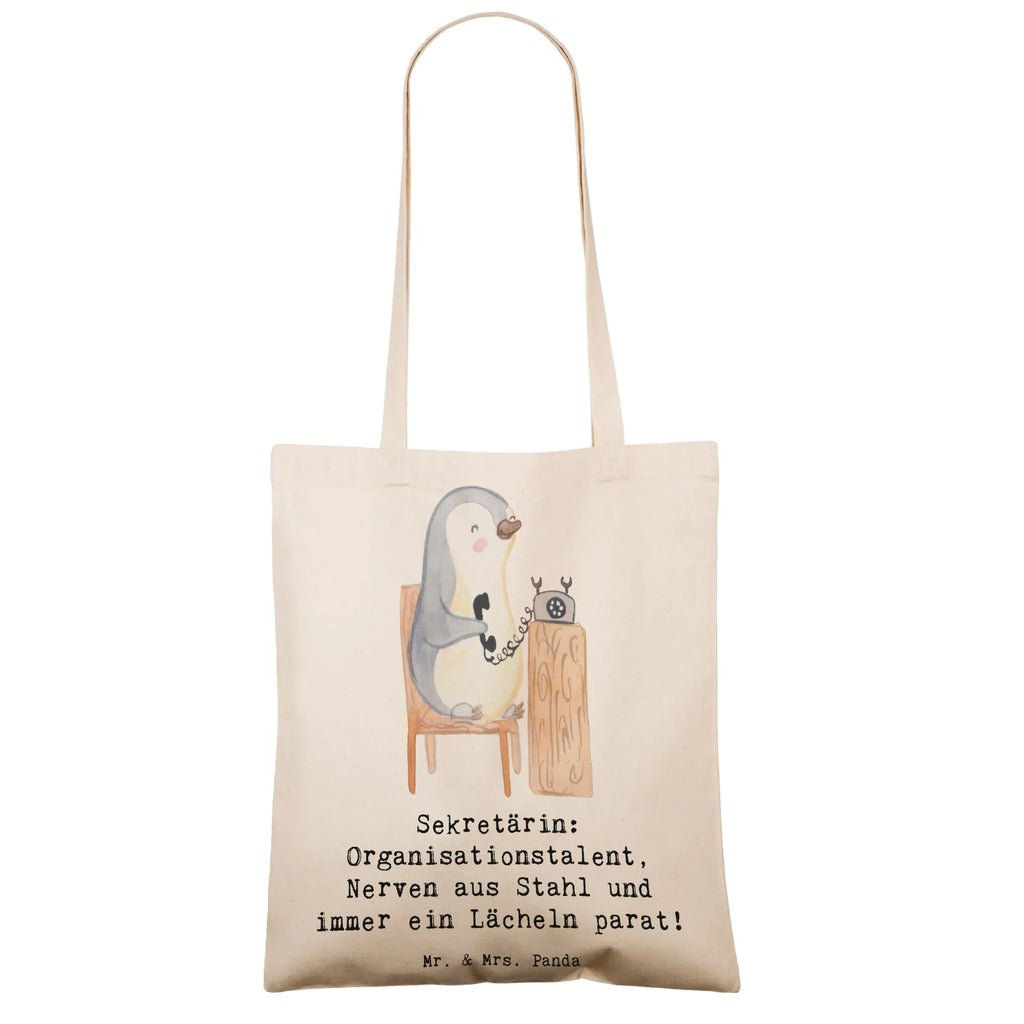 Tote bag Sekretärin: Organisationstalent, Nerven aus Stahl und immer ein Lächeln parat! Jutetasche, Einkaufstüte, Badetasche, Tasche, Stoffbeutel, Laptoptasche, Stofftasche, Strandtasche, Tragetasche, Beuteltasche, Schultertasche, Jutebeutel, Umhängetasche, Beutel, Shopper, Einkaufstasche, Beruf, Ausbildung, Jubiläum, Abschied, Rente, Kollege, Kollegin, Geschenk, Schenken, Arbeitskollege, Mitarbeiter, Firma, Danke, Dankeschön
