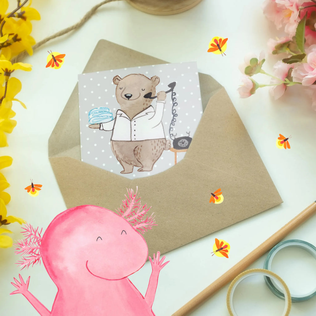 Greetings card Ein Hotelfachmann weiß, dass der Check-in nie wirklich endet. Grußkarte, Glückwunschkarte, Hochzeitskarte, Einladungskarte, Karte, Geburtstagskarte, Klappkarte, Ansichtskarten, Beruf, Ausbildung, Jubiläum, Abschied, Rente, Kollege, Kollegin, Geschenk, Schenken, Arbeitskollege, Mitarbeiter, Firma, Danke, Dankeschön