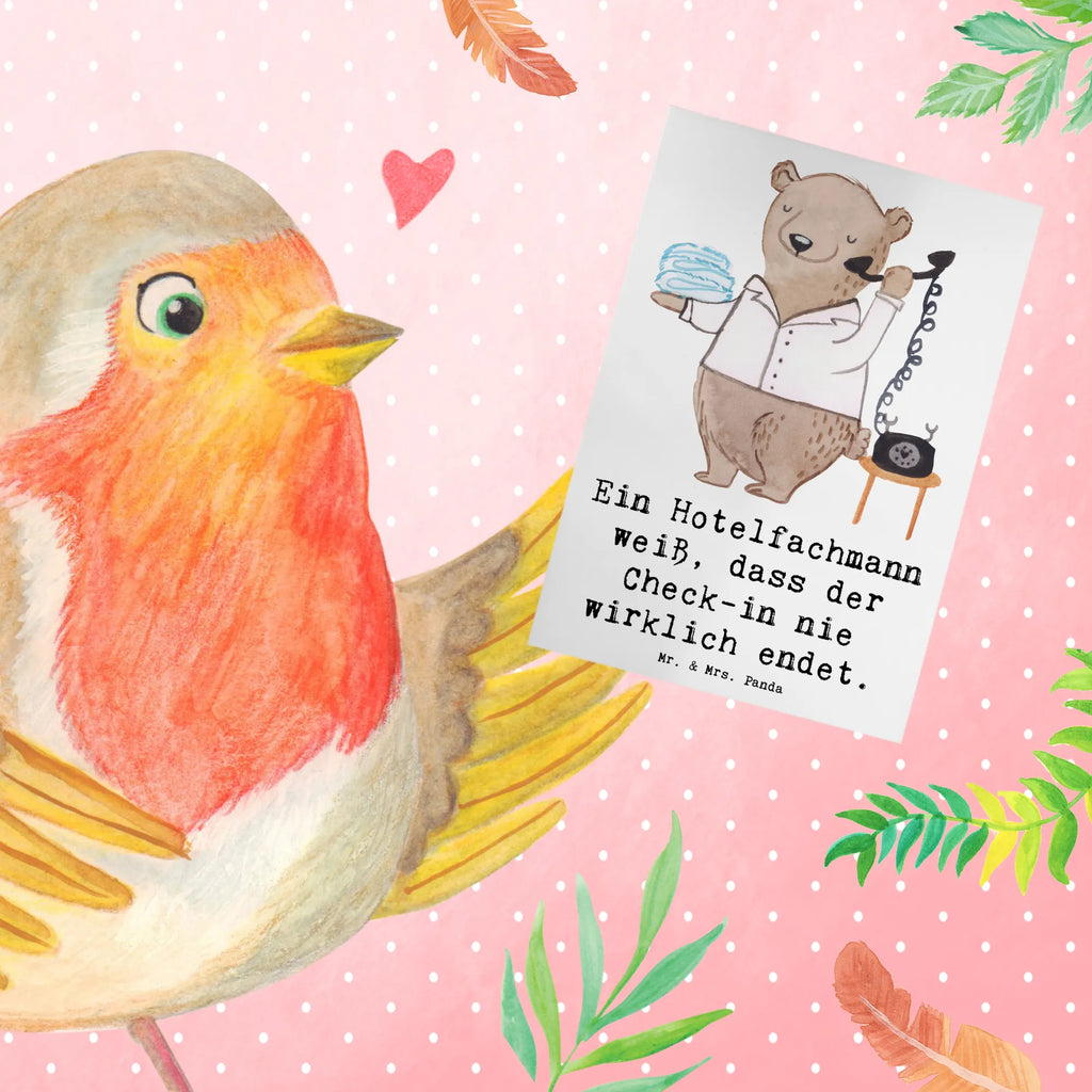 Greetings card Ein Hotelfachmann weiß, dass der Check-in nie wirklich endet. Grußkarte, Glückwunschkarte, Hochzeitskarte, Einladungskarte, Karte, Geburtstagskarte, Klappkarte, Ansichtskarten, Beruf, Ausbildung, Jubiläum, Abschied, Rente, Kollege, Kollegin, Geschenk, Schenken, Arbeitskollege, Mitarbeiter, Firma, Danke, Dankeschön