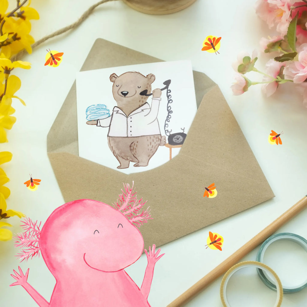 Greetings card Ein Hotelfachmann weiß, dass der Check-in nie wirklich endet. Grußkarte, Glückwunschkarte, Hochzeitskarte, Einladungskarte, Karte, Geburtstagskarte, Klappkarte, Ansichtskarten, Beruf, Ausbildung, Jubiläum, Abschied, Rente, Kollege, Kollegin, Geschenk, Schenken, Arbeitskollege, Mitarbeiter, Firma, Danke, Dankeschön