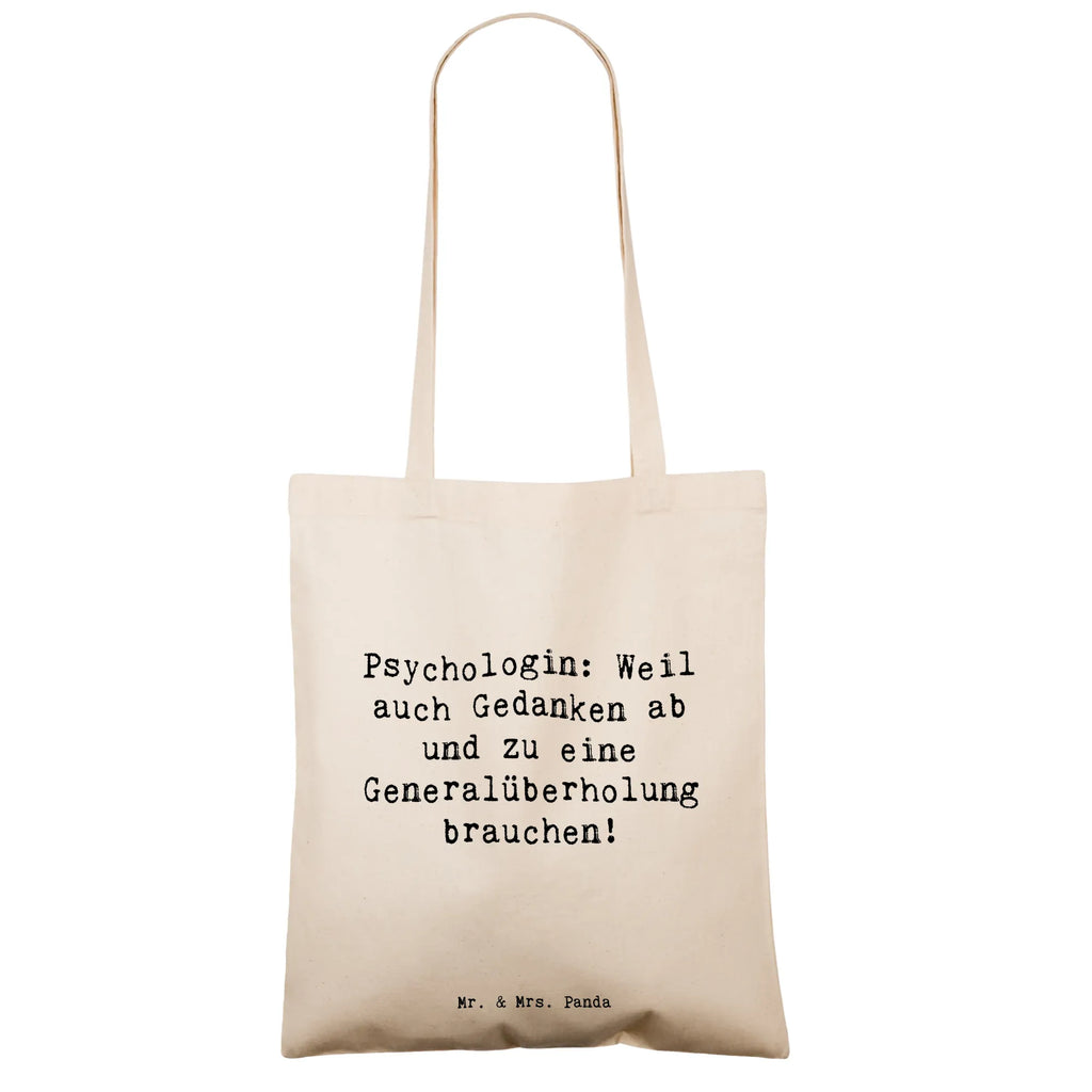 Tote bag Saying Psychologin: Weil auch Gedanken ab und zu eine Generalüberholung brauchen! Beuteltasche, Beutel, Einkaufstasche, Jutebeutel, Stoffbeutel, Tasche, Shopper, Umhängetasche, Strandtasche, Schultertasche, Stofftasche, Tragetasche, Badetasche, Jutetasche, Einkaufstüte, Laptoptasche, Beruf, Ausbildung, Jubiläum, Abschied, Rente, Kollege, Kollegin, Geschenk, Schenken, Arbeitskollege, Mitarbeiter, Firma, Danke, Dankeschön