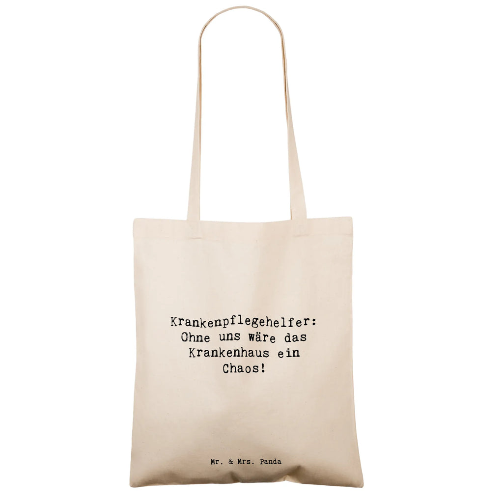 Tote bag Saying Krankenpflegehelfer: Ohne uns wäre das Krankenhaus ein Chaos! Shopper, Tragetasche, Stofftasche, Stoffbeutel, Jutetasche, Schultertasche, Badetasche, Einkaufstüte, Strandtasche, Einkaufstasche, Laptoptasche, Umhängetasche, Beuteltasche, Jutebeutel, Beutel, Tasche, Beruf, Ausbildung, Jubiläum, Abschied, Rente, Kollege, Kollegin, Geschenk, Schenken, Arbeitskollege, Mitarbeiter, Firma, Danke, Dankeschön
