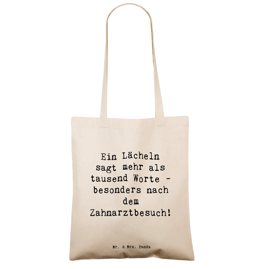 Tote bag Saying Ein Lächeln sagt mehr als tausend Worte - besonders nach dem Zahnarztbesuch! Stofftasche, Shopper, Einkaufstüte, Jutetasche, Stoffbeutel, Umhängetasche, Jutebeutel, Schultertasche, Laptoptasche, Tasche, Einkaufstasche, Beuteltasche, Badetasche, Strandtasche, Beutel, Tragetasche, Beruf, Ausbildung, Jubiläum, Abschied, Rente, Kollege, Kollegin, Geschenk, Schenken, Arbeitskollege, Mitarbeiter, Firma, Danke, Dankeschön