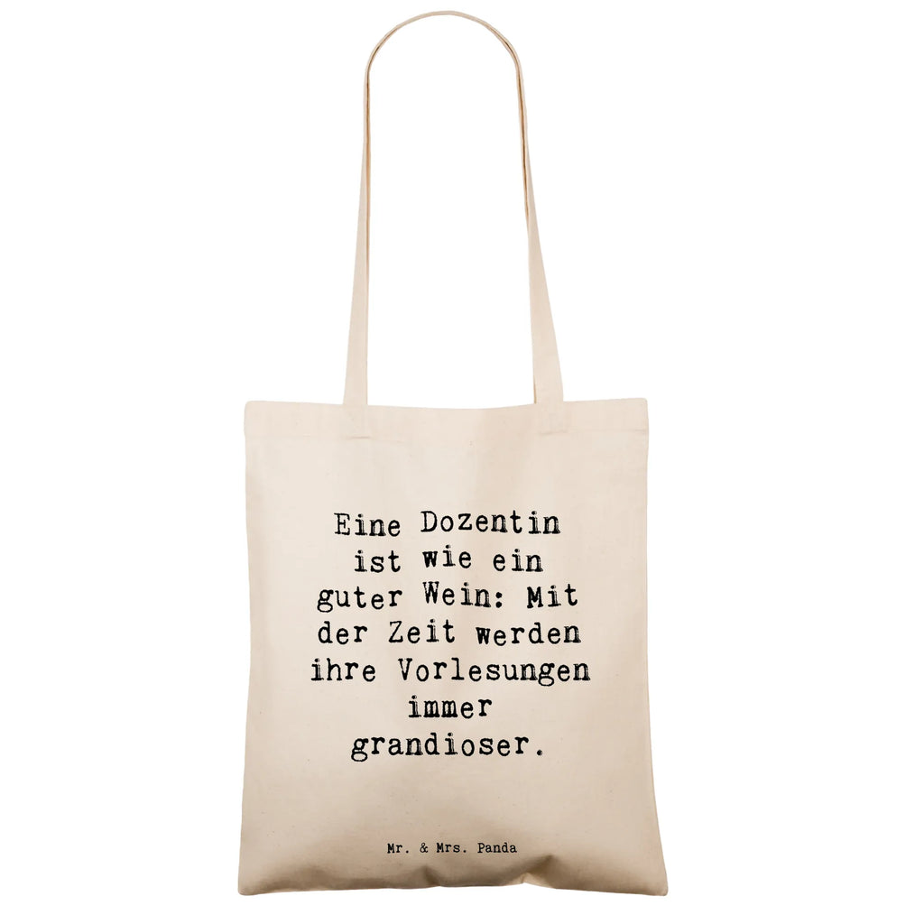 Tote bag Saying Eine Dozentin ist wie ein guter Wein: Mit der Zeit werden ihre Vorlesungen immer grandioser. Beuteltasche, Beutel, Einkaufstasche, Jutebeutel, Stoffbeutel, Tasche, Shopper, Umhängetasche, Strandtasche, Schultertasche, Stofftasche, Tragetasche, Badetasche, Jutetasche, Einkaufstüte, Laptoptasche, Beruf, Ausbildung, Jubiläum, Abschied, Rente, Kollege, Kollegin, Geschenk, Schenken, Arbeitskollege, Mitarbeiter, Firma, Danke, Dankeschön