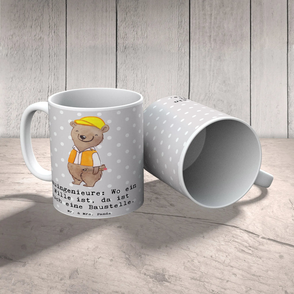 Tasse Bauingenieure: Wo ein Wille ist, da ist auch eine Baustelle. Keramiktasse, Tasse mit Motiven, Kaffeetasse, Geschenktasse, Porzellantasse, Bürotasse, Tasse mit Zitaten, Teetasse, Tasse, Beruf, Ausbildung, Jubiläum, Abschied, Rente, Kollege, Kollegin, Geschenk, Schenken, Arbeitskollege, Mitarbeiter, Firma, Danke, Dankeschön