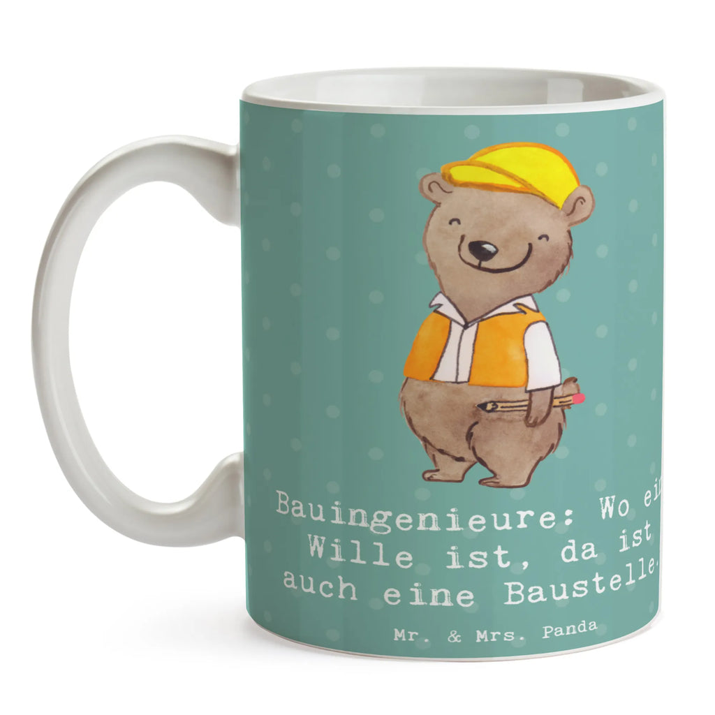 Tasse Bauingenieure: Wo ein Wille ist, da ist auch eine Baustelle. Keramiktasse, Tasse mit Motiven, Kaffeetasse, Geschenktasse, Porzellantasse, Bürotasse, Tasse mit Zitaten, Teetasse, Tasse, Beruf, Ausbildung, Jubiläum, Abschied, Rente, Kollege, Kollegin, Geschenk, Schenken, Arbeitskollege, Mitarbeiter, Firma, Danke, Dankeschön
