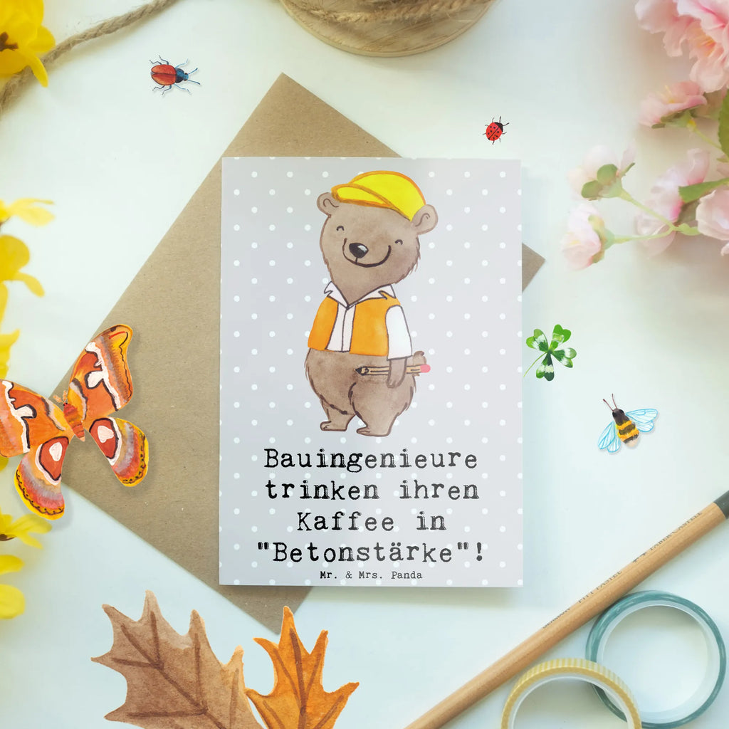 Greetings card Bauingenieure trinken ihren Kaffee in "Betonstärke"! Hochzeitskarte, Geburtstagskarte, Klappkarte, Glückwunschkarte, Karte, Grußkarte, Ansichtskarten, Einladungskarte, Beruf, Ausbildung, Jubiläum, Abschied, Rente, Kollege, Kollegin, Geschenk, Schenken, Arbeitskollege, Mitarbeiter, Firma, Danke, Dankeschön