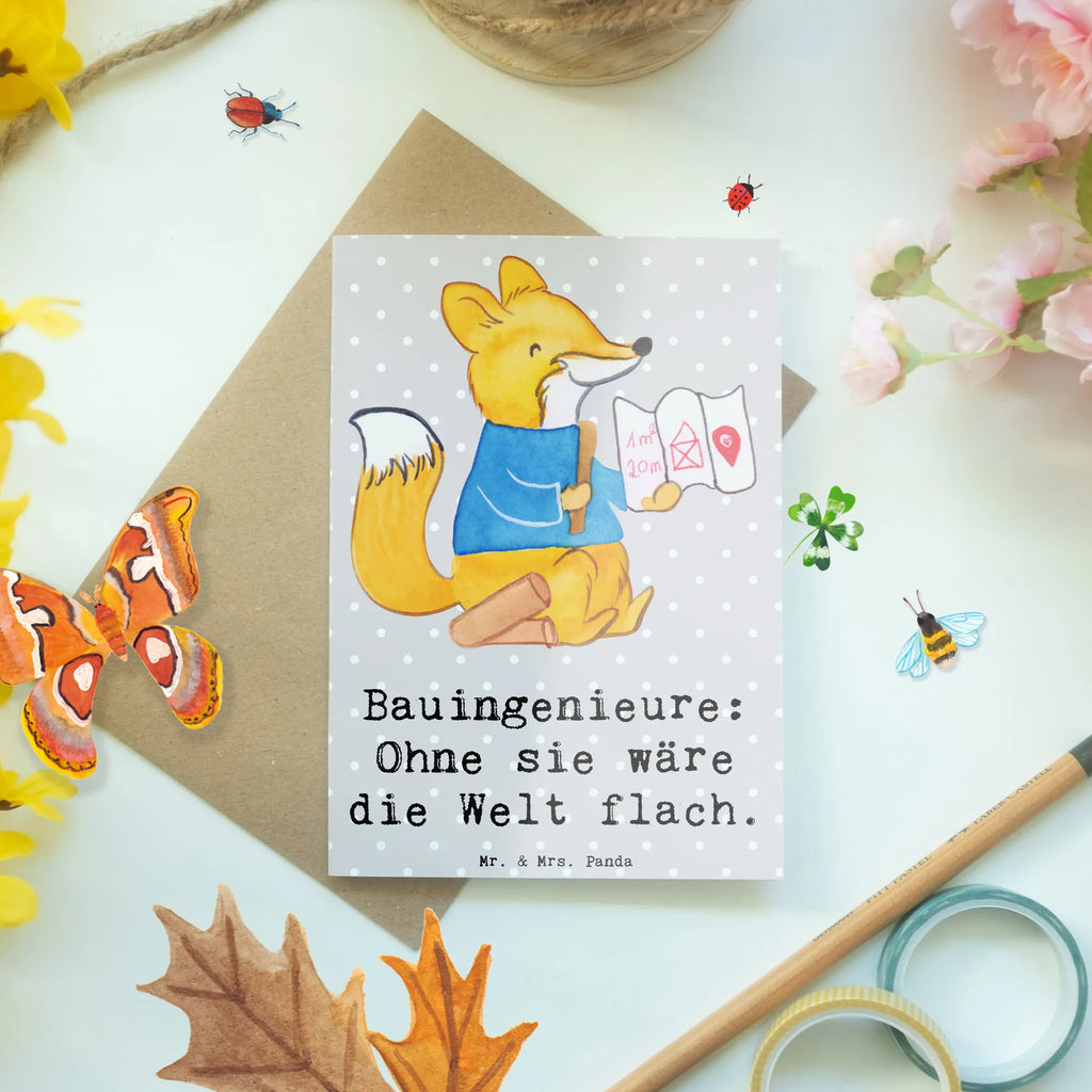 Greetings card Bauingenieure: Ohne sie wäre die Welt flach. Geburtstagskarte, Grußkarte, Klappkarte, Glückwunschkarte, Hochzeitskarte, Ansichtskarten, Karte, Einladungskarte, Beruf, Ausbildung, Jubiläum, Abschied, Rente, Kollege, Kollegin, Geschenk, Schenken, Arbeitskollege, Mitarbeiter, Firma, Danke, Dankeschön