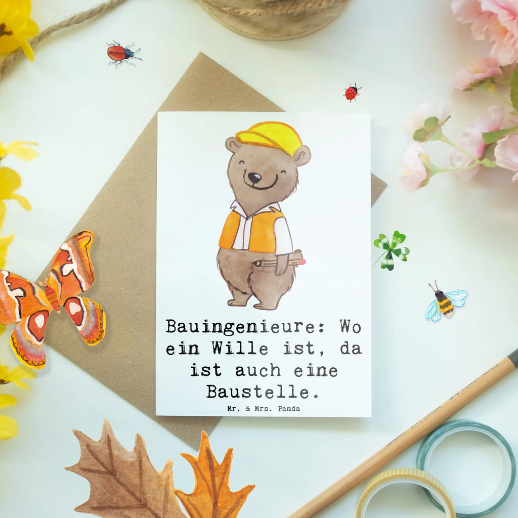 Greetings card Bauingenieure: Wo ein Wille ist, da ist auch eine Baustelle. Glückwunschkarte, Karte, Einladungskarte, Hochzeitskarte, Ansichtskarten, Klappkarte, Grußkarte, Geburtstagskarte, Beruf, Ausbildung, Jubiläum, Abschied, Rente, Kollege, Kollegin, Geschenk, Schenken, Arbeitskollege, Mitarbeiter, Firma, Danke, Dankeschön