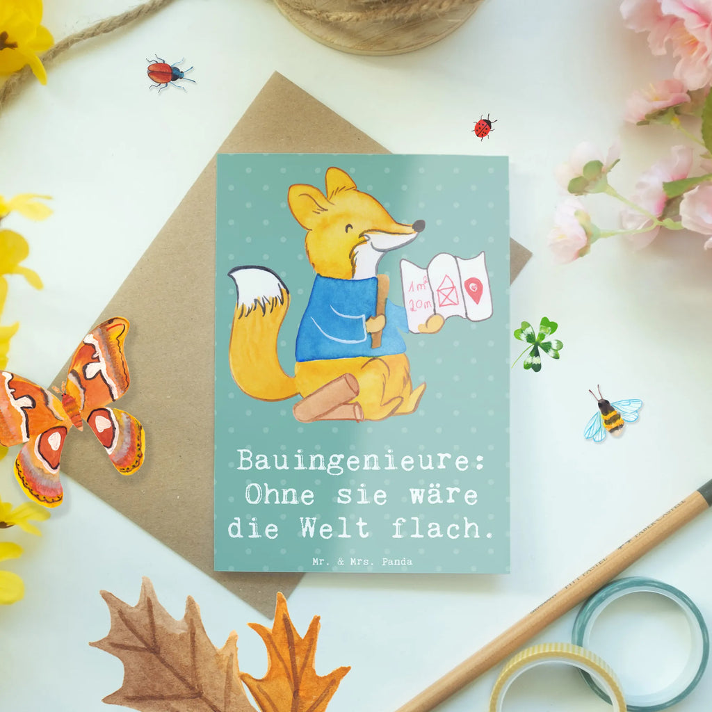 Greetings card Bauingenieure: Ohne sie wäre die Welt flach. Geburtstagskarte, Grußkarte, Klappkarte, Glückwunschkarte, Hochzeitskarte, Ansichtskarten, Karte, Einladungskarte, Beruf, Ausbildung, Jubiläum, Abschied, Rente, Kollege, Kollegin, Geschenk, Schenken, Arbeitskollege, Mitarbeiter, Firma, Danke, Dankeschön