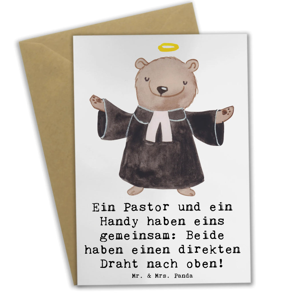 Greetings card Ein Pastor und ein Handy haben eins gemeinsam: Beide haben einen direkten Draht nach oben! Hochzeitskarte, Geburtstagskarte, Klappkarte, Glückwunschkarte, Karte, Grußkarte, Ansichtskarten, Einladungskarte, Beruf, Ausbildung, Jubiläum, Abschied, Rente, Kollege, Kollegin, Geschenk, Schenken, Arbeitskollege, Mitarbeiter, Firma, Danke, Dankeschön