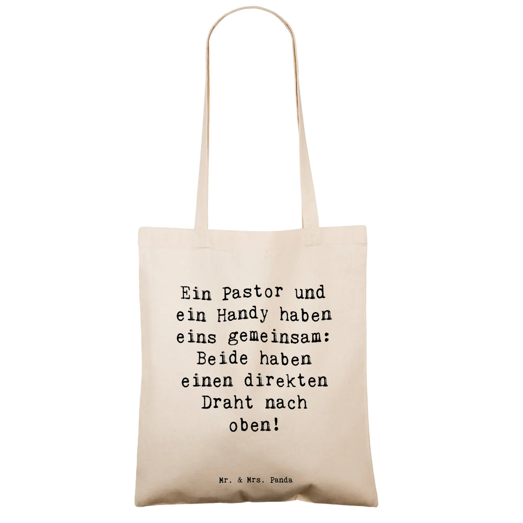 Tote bag Saying Ein Pastor und ein Handy haben eins gemeinsam: Beide haben einen direkten Draht nach oben! Beuteltasche, Beutel, Einkaufstasche, Jutebeutel, Stoffbeutel, Tasche, Shopper, Umhängetasche, Strandtasche, Schultertasche, Stofftasche, Tragetasche, Badetasche, Jutetasche, Einkaufstüte, Laptoptasche, Beruf, Ausbildung, Jubiläum, Abschied, Rente, Kollege, Kollegin, Geschenk, Schenken, Arbeitskollege, Mitarbeiter, Firma, Danke, Dankeschön