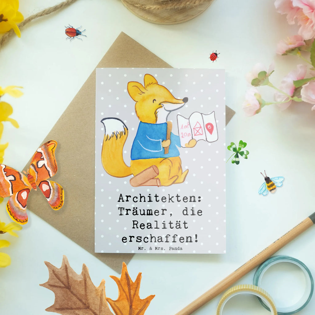 Grußkarte Architekten: Träumer, die Realität erschaffen! Karte, Klappkarte, Geburtstagskarte, Ansichtskarten, Hochzeitskarte, Einladungskarte, Glückwunschkarte, Grußkarte, Beruf, Ausbildung, Jubiläum, Abschied, Rente, Kollege, Kollegin, Geschenk, Schenken, Arbeitskollege, Mitarbeiter, Firma, Danke, Dankeschön
