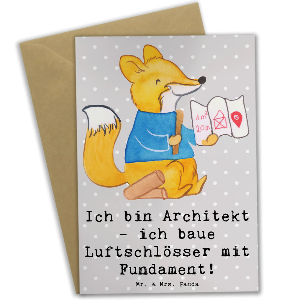 Greetings card Ich bin Architekt - ich baue Luftschlösser mit Fundament! Glückwunschkarte, Einladungskarte, Hochzeitskarte, Karte, Ansichtskarten, Geburtstagskarte, Grußkarte, Klappkarte, Beruf, Ausbildung, Jubiläum, Abschied, Rente, Kollege, Kollegin, Geschenk, Schenken, Arbeitskollege, Mitarbeiter, Firma, Danke, Dankeschön
