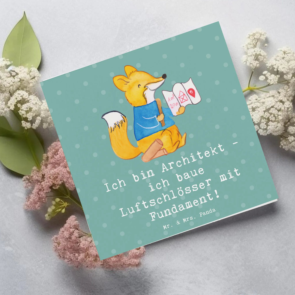 Deluxe Karte Ich bin Architekt - ich baue Luftschlösser mit Fundament! Geburtstagskarte, Hochzeitskarte, Grußkarte, Einladungskarte, Hochwertige Klappkarte, Hochwertige Grußkarte, Karte, Klappkarte, Glückwunschkarte, Beruf, Ausbildung, Jubiläum, Abschied, Rente, Kollege, Kollegin, Geschenk, Schenken, Arbeitskollege, Mitarbeiter, Firma, Danke, Dankeschön