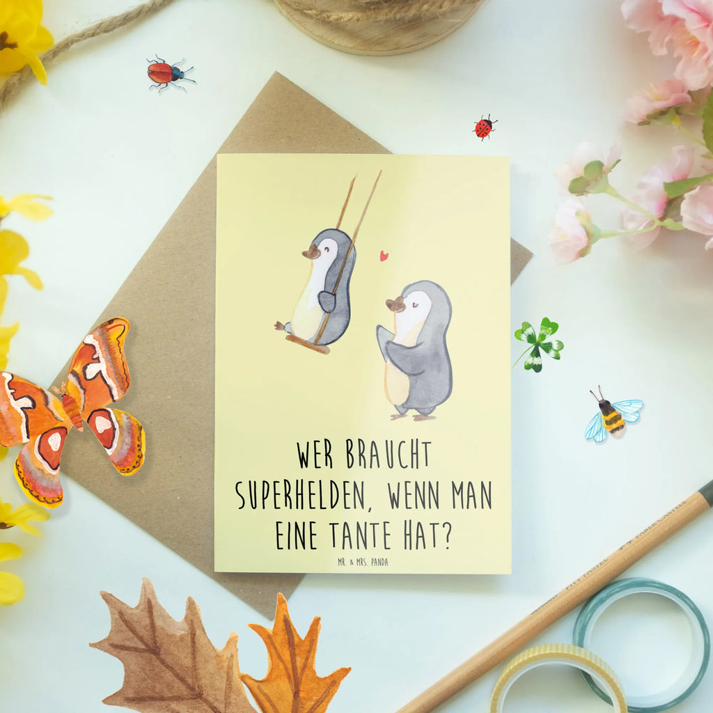 Greetings card Wer braucht Superhelden, wenn man eine Tante hat? Karte, Ansichtskarten, Einladungskarte, Klappkarte, Hochzeitskarte, Glückwunschkarte, Geburtstagskarte, Grußkarte, Familie, Vatertag, Muttertag, Bruder, Schwester, Mama, Papa, Oma, Opa