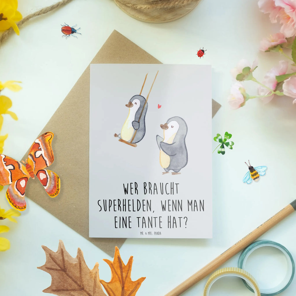 Greetings card Wer braucht Superhelden, wenn man eine Tante hat? Karte, Ansichtskarten, Einladungskarte, Klappkarte, Hochzeitskarte, Glückwunschkarte, Geburtstagskarte, Grußkarte, Familie, Vatertag, Muttertag, Bruder, Schwester, Mama, Papa, Oma, Opa