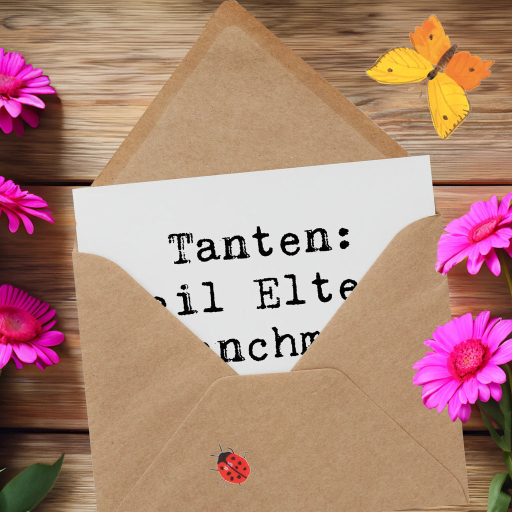 Deluxe Card Saying Tanten: Weil Eltern manchmal Verstärkung brauchen! Hochwertige Klappkarte, Einladungskarte, Glückwunschkarte, Geburtstagskarte, Grußkarte, Hochzeitskarte, Karte, Hochwertige Grußkarte, Klappkarte, Familie, Vatertag, Muttertag, Bruder, Schwester, Mama, Papa, Oma, Opa