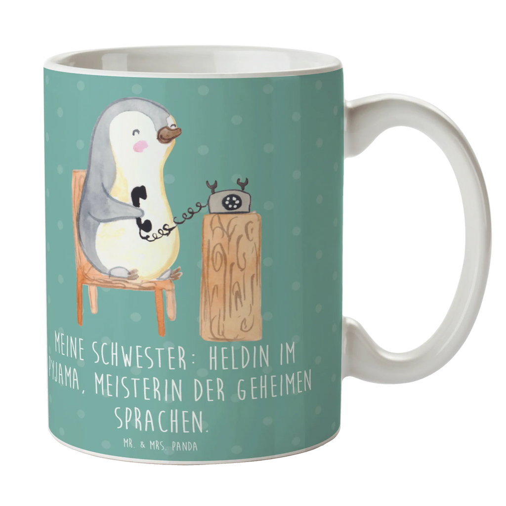 Tasse Schwester Heldin Bürotasse, Tasse mit Zitaten, Tasse mit Motiven, Tasse, Teetasse, Porzellantasse, Geschenktasse, Kaffeetasse, Keramiktasse, Familie, Vatertag, Muttertag, Bruder, Schwester, Mama, Papa, Oma, Opa