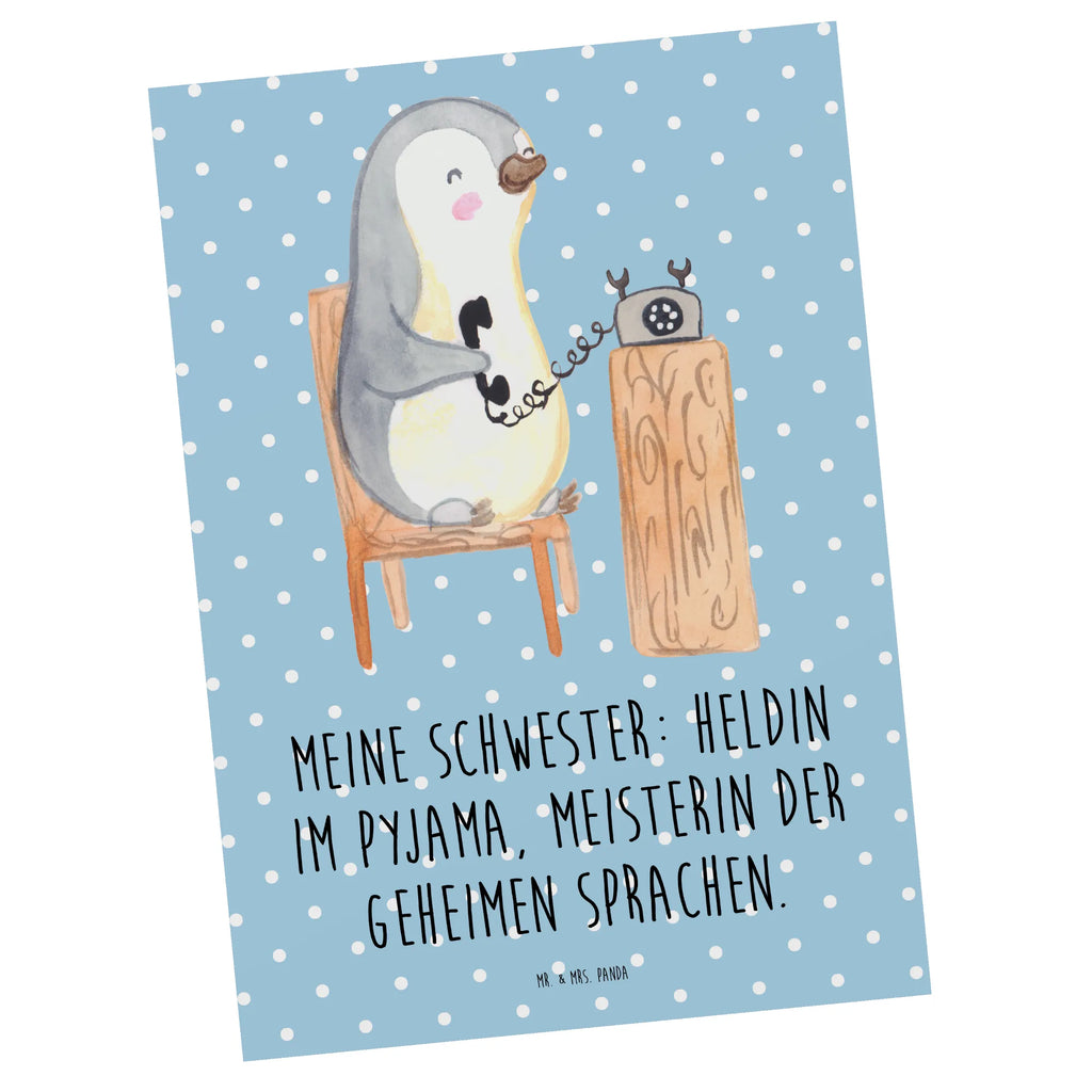 Postcard Meine Schwester: Heldin im Pyjama, Meisterin der geheimen Sprachen. Geschenkkarte, Geburtstagskarte, Einladungskarten Geburtstag, Karte, Grußkarte, Ansichtskarten, Postkarte, Dankeskarte, Ansichtskarte, Einladung, Einladung Geburtstag, Einladungskarte, Familie, Vatertag, Muttertag, Bruder, Schwester, Mama, Papa, Oma, Opa