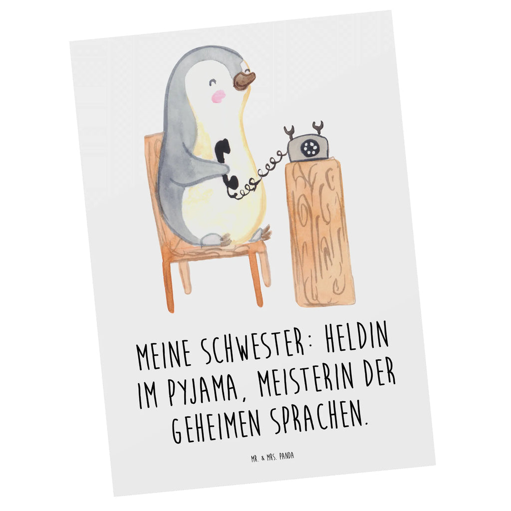 Postcard Meine Schwester: Heldin im Pyjama, Meisterin der geheimen Sprachen. Geschenkkarte, Geburtstagskarte, Einladungskarten Geburtstag, Karte, Grußkarte, Ansichtskarten, Postkarte, Dankeskarte, Ansichtskarte, Einladung, Einladung Geburtstag, Einladungskarte, Familie, Vatertag, Muttertag, Bruder, Schwester, Mama, Papa, Oma, Opa