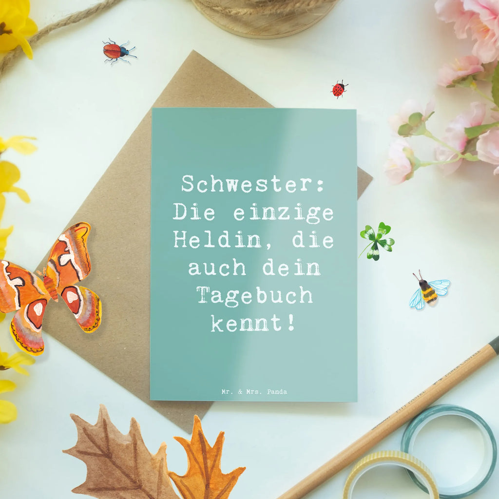 Grußkarte Spruch Schwester Heldin Grußkarte, Einladungskarte, Glückwunschkarte, Hochzeitskarte, Karte, Geburtstagskarte, Klappkarte, Ansichtskarten, Familie, Vatertag, Muttertag, Bruder, Schwester, Mama, Papa, Oma, Opa