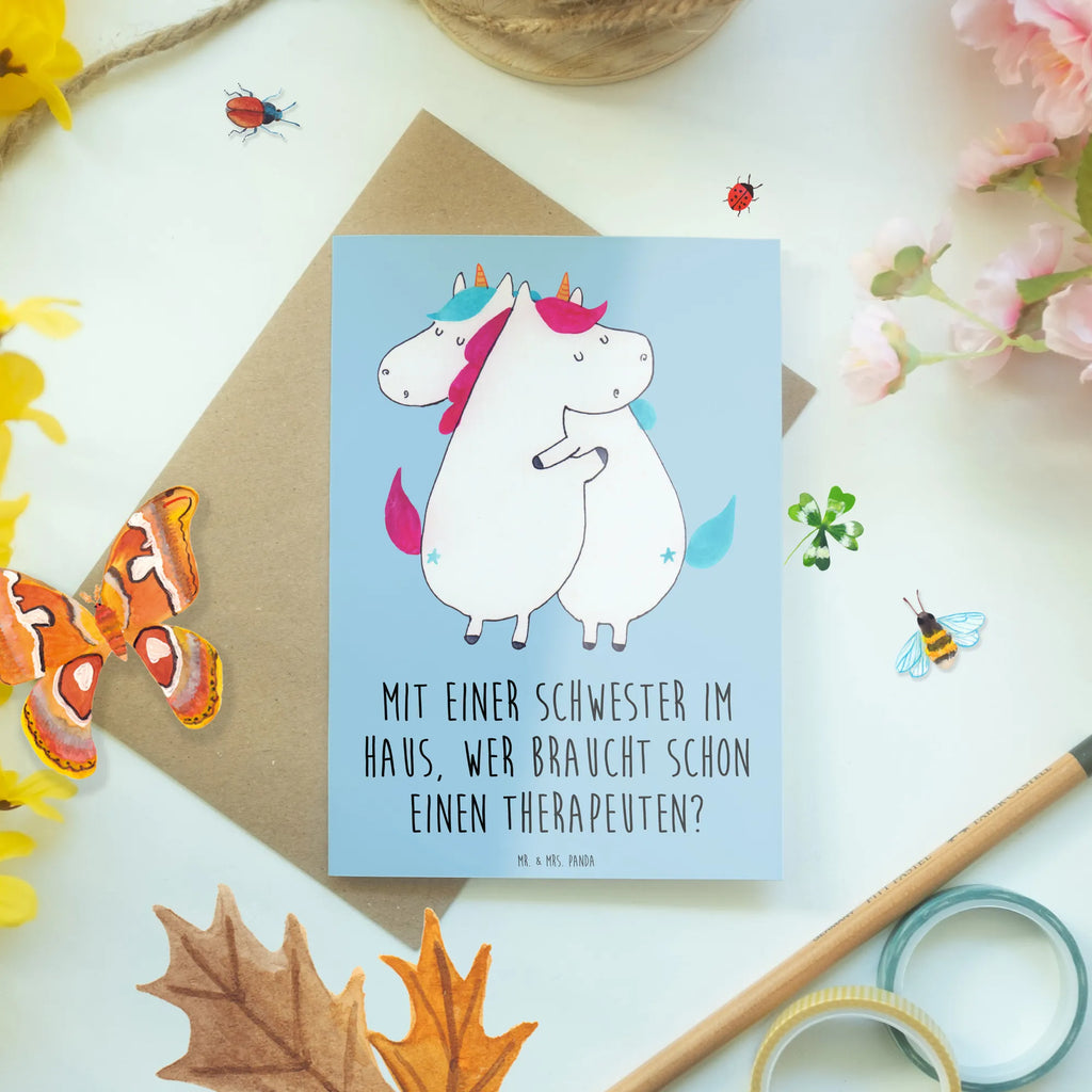 Greetings card Mit einer Schwester im Haus, wer braucht schon einen Therapeuten? Karte, Glückwunschkarte, Klappkarte, Geburtstagskarte, Ansichtskarten, Grußkarte, Hochzeitskarte, Einladungskarte, Familie, Vatertag, Muttertag, Bruder, Schwester, Mama, Papa, Oma, Opa