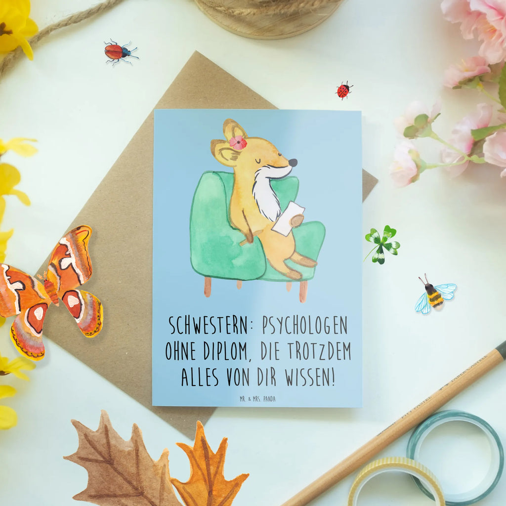 Greetings card Schwestern: Psychologen ohne Diplom, die trotzdem alles von dir wissen! Einladungskarte, Ansichtskarten, Hochzeitskarte, Geburtstagskarte, Grußkarte, Klappkarte, Glückwunschkarte, Karte, Familie, Vatertag, Muttertag, Bruder, Schwester, Mama, Papa, Oma, Opa
