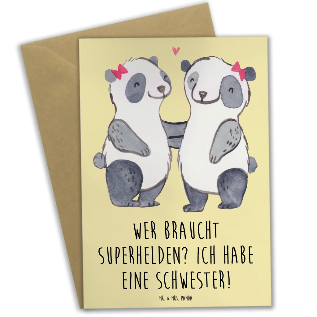 Greetings card Wer braucht Superhelden? Ich habe eine Schwester! Grußkarte, Klappkarte, Geburtstagskarte, Ansichtskarten, Hochzeitskarte, Karte, Einladungskarte, Glückwunschkarte, Familie, Vatertag, Muttertag, Bruder, Schwester, Mama, Papa, Oma, Opa