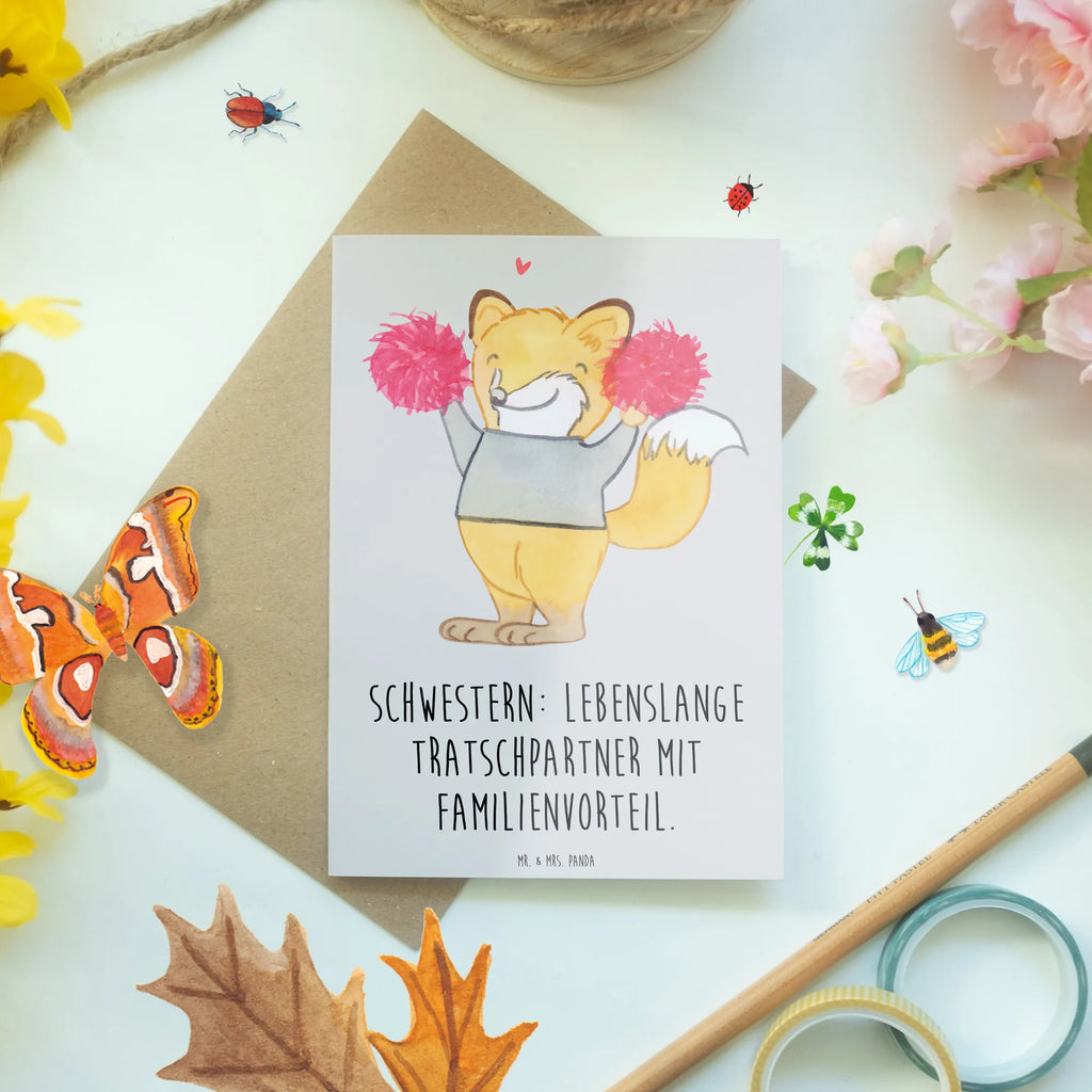 Greetings card Schwestern: Lebenslange Tratschpartner mit Familienvorteil. Glückwunschkarte, Karte, Ansichtskarten, Einladungskarte, Grußkarte, Klappkarte, Geburtstagskarte, Hochzeitskarte, Familie, Vatertag, Muttertag, Bruder, Schwester, Mama, Papa, Oma, Opa