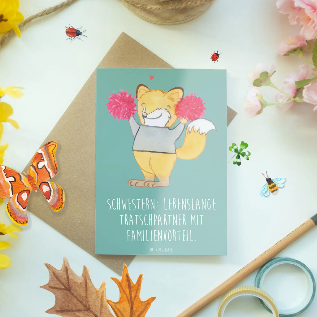 Greetings card Schwestern: Lebenslange Tratschpartner mit Familienvorteil. Glückwunschkarte, Karte, Ansichtskarten, Einladungskarte, Grußkarte, Klappkarte, Geburtstagskarte, Hochzeitskarte, Familie, Vatertag, Muttertag, Bruder, Schwester, Mama, Papa, Oma, Opa