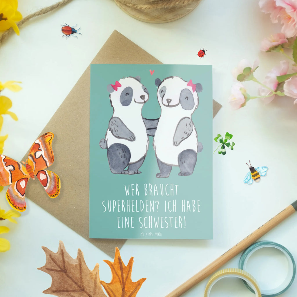 Greetings card Wer braucht Superhelden? Ich habe eine Schwester! Grußkarte, Klappkarte, Geburtstagskarte, Ansichtskarten, Hochzeitskarte, Karte, Einladungskarte, Glückwunschkarte, Familie, Vatertag, Muttertag, Bruder, Schwester, Mama, Papa, Oma, Opa