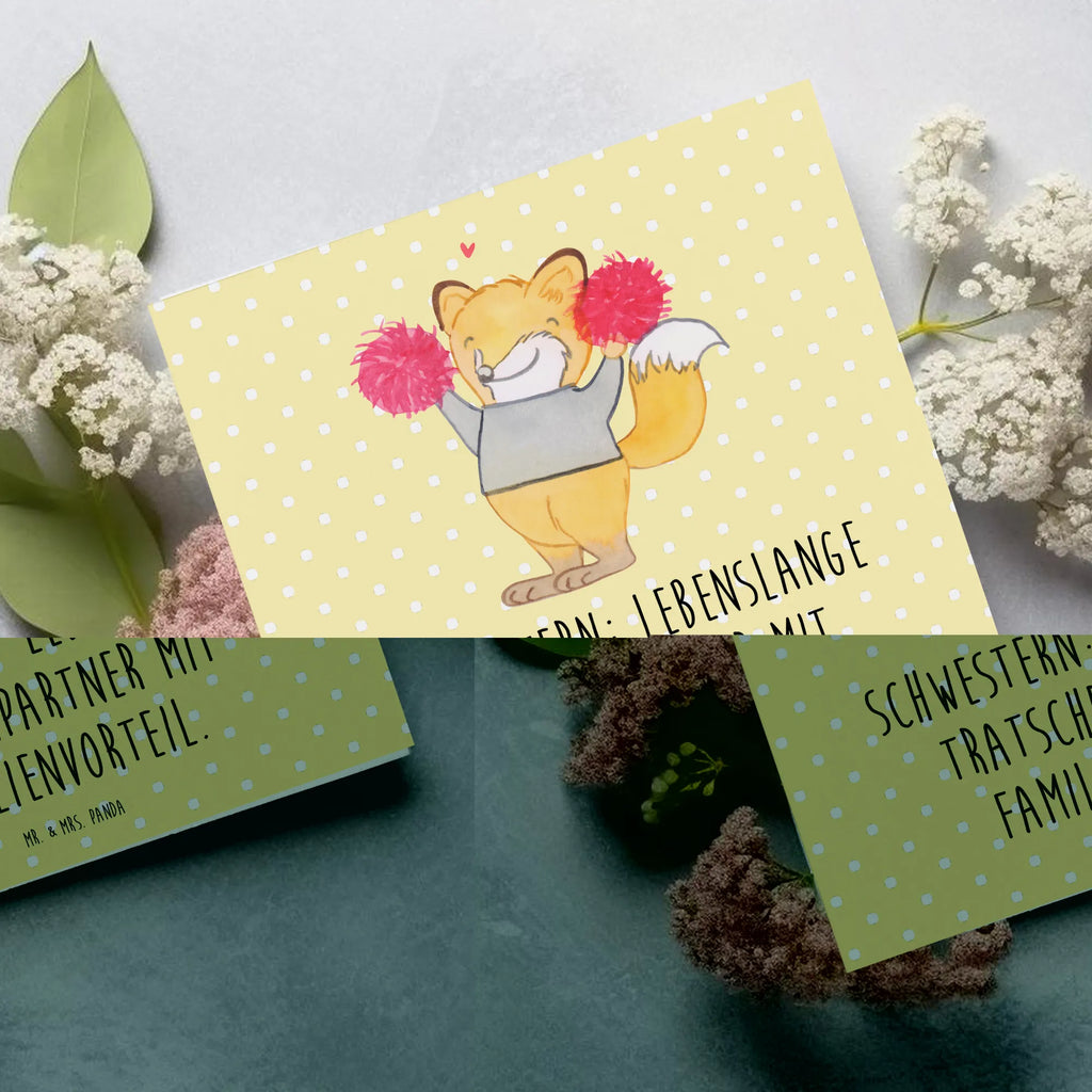 Deluxe Card Schwestern: Lebenslange Tratschpartner mit Familienvorteil. Hochzeitskarte, Karte, Hochwertige Klappkarte, Grußkarte, Glückwunschkarte, Einladungskarte, Geburtstagskarte, Hochwertige Grußkarte, Klappkarte, Familie, Vatertag, Muttertag, Bruder, Schwester, Mama, Papa, Oma, Opa